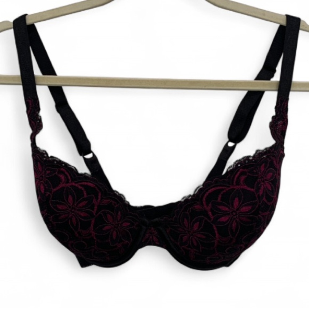 Wonderbra Black Floral Pattern Bra Size 34D